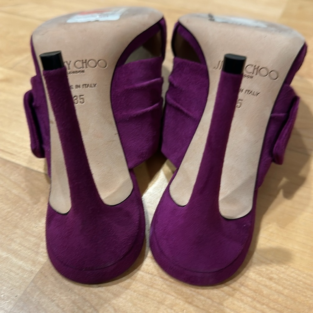 Sexy Jimmy Choo Keely suede magenta bow open toe mules heels sz 35 - Picture 7 of 11